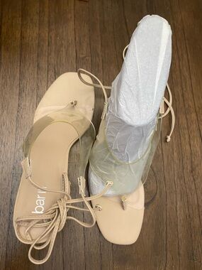 Bar III Beige Clear Heels-Strap Lace-Up Sandals